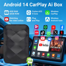 Wireless Android 14 CarPlay AI Box | 4GB+32G Multimedia Adapter for Netflix, YouTube & Google Play